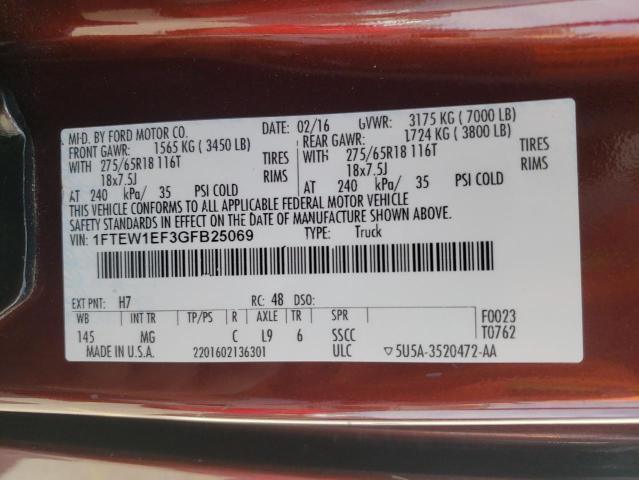 Photo 10 from auction – 2016 FORD F150 SUPER with VIN 1FTEW1EF3GFB25069