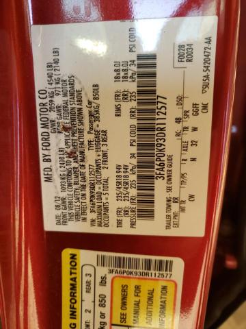 Photo 10 from auction – 2013 FORD FUSION TIT with VIN 3FA6P0K93DR112577
