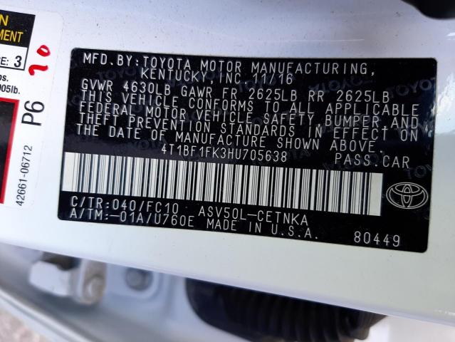 Photo 10 from auction – 2017 TOYOTA CAMRY LE with VIN 4T1BF1FK3HU705638