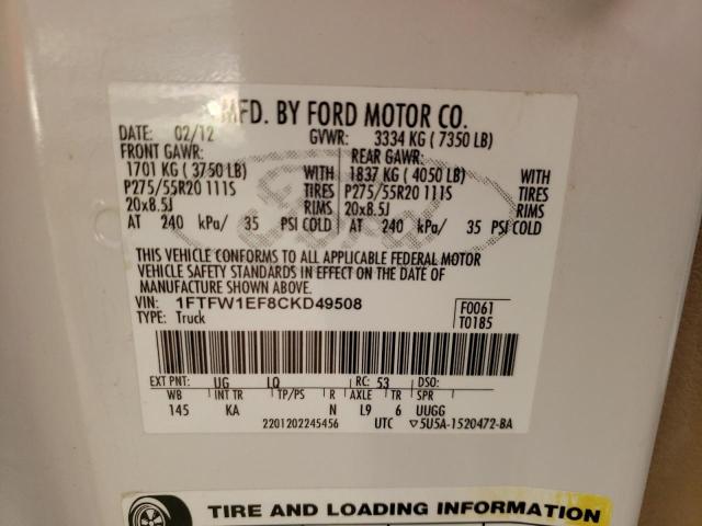 Photo 10 from auction – 2012 FORD F150 SUPER with VIN 1FTFW1EF8CKD49508
