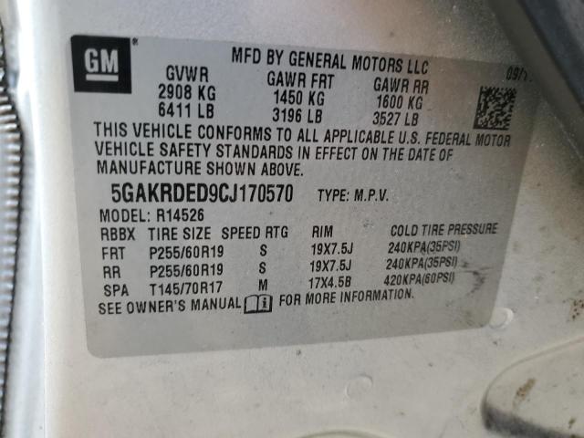 Photo 10 from auction – 2012 BUICK ENCLAVE with VIN 5GAKRDED9CJ170570
