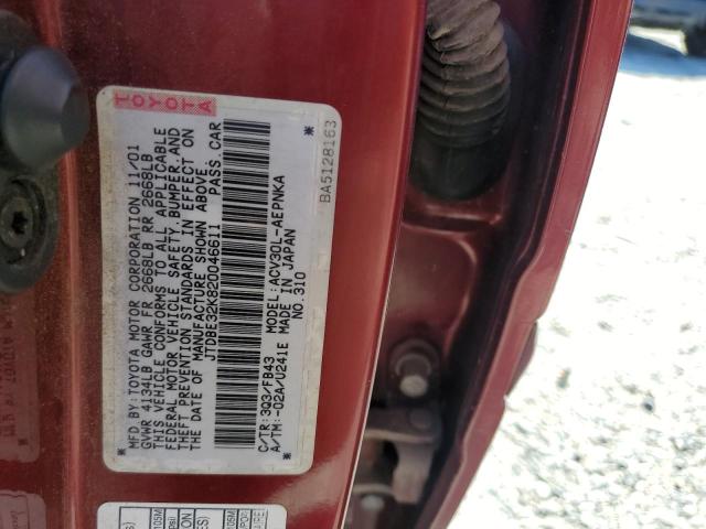 Photo 10 from auction – 2002 TOYOTA CAMRY LE with VIN JTDBE32K820046611