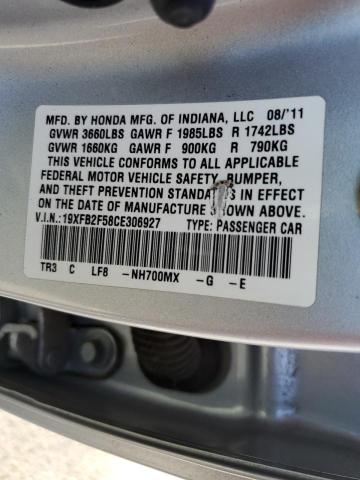 Photo 10 from auction – 2012 HONDA CIVIC LX with VIN 19XFB2F58CE306927
