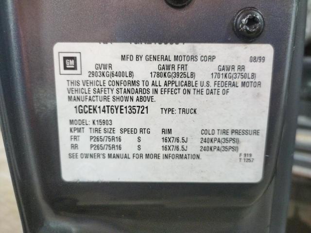 Photo 10 from auction – 2000 CHEVROLET SILVERADO with VIN 1GCEK14T6YE135721