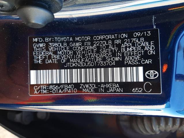 Photo 10 from auction – 2013 TOYOTA PRIUS with VIN JTDKN3DU5D1733704