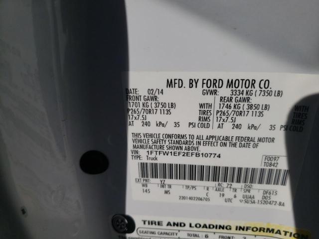 Photo 10 from auction – 2014 FORD F150 SUPER with VIN 1FTFW1EF2EFB10774