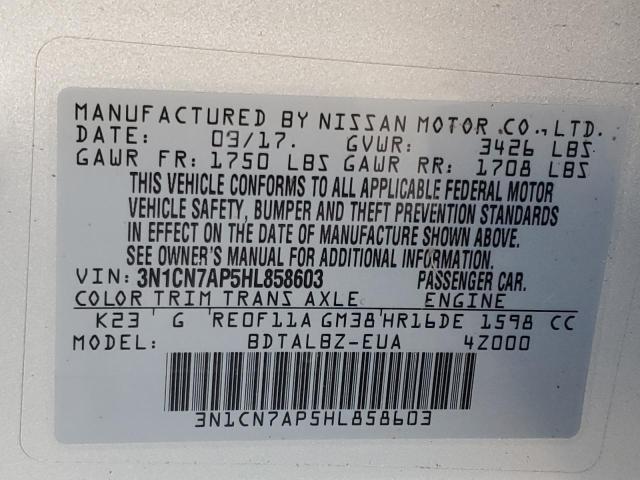 Photo 10 from auction – 2017 NISSAN VERSA S with VIN 3N1CN7AP5HL858603