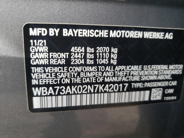 Photo 10 from auction – 2022 BMW 228XI with VIN WBA73AK02N7K42017