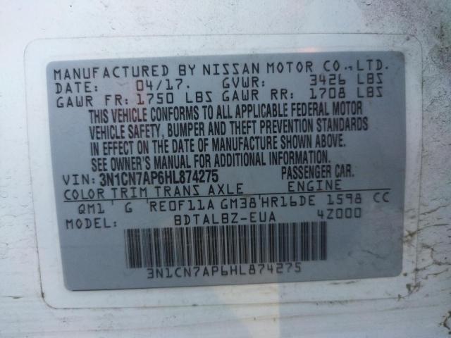 Photo 10 from auction – 2017 NISSAN VERSA S with VIN 3N1CN7AP6HL874275