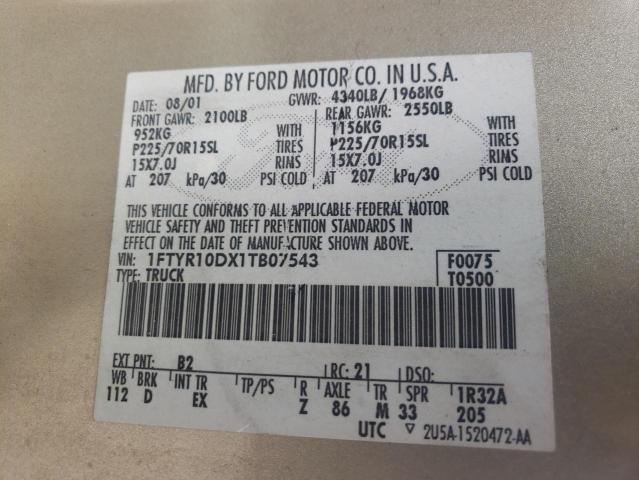 Photo 10 from auction – 2001 FORD RANGER with VIN 1FTYR10DX1TB07543