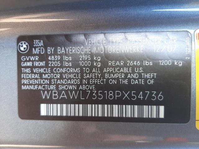 Photo 10 from auction – 2008 BMW 335 I with VIN WBAWL73518PX54736