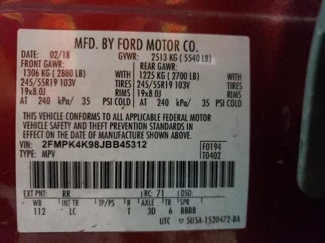 Photo 10 from auction – 2018 FORD EDGE TITAN with VIN 2FMPK4K98JBB45312