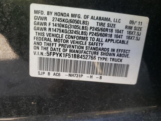 Photo 10 from auction – 2011 HONDA RIDGELINE with VIN 5FPYK1F51BB452766