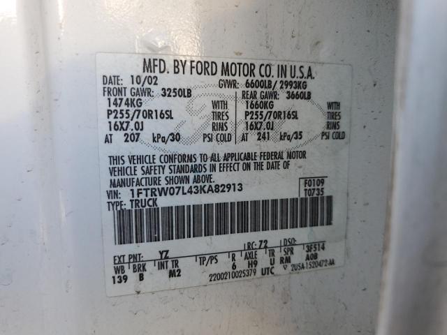 Photo 10 from auction – 2003 FORD F150 SUPER with VIN 1FTRW07L43KA82913