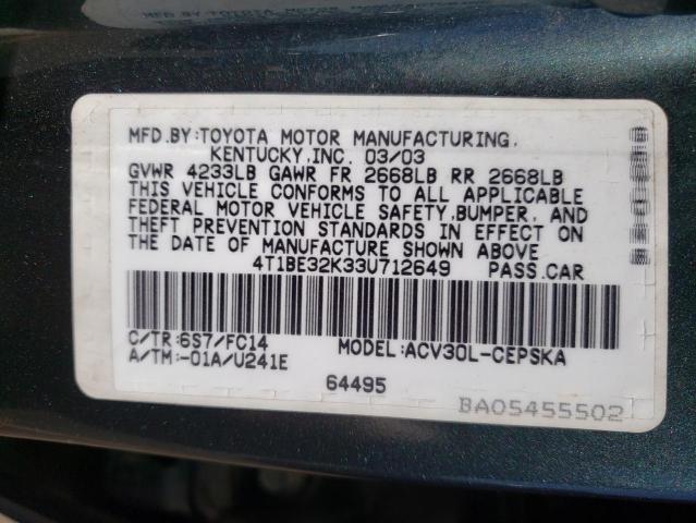 Photo 10 from auction – 2003 TOYOTA CAMRY LE with VIN 4T1BE32K33U712649