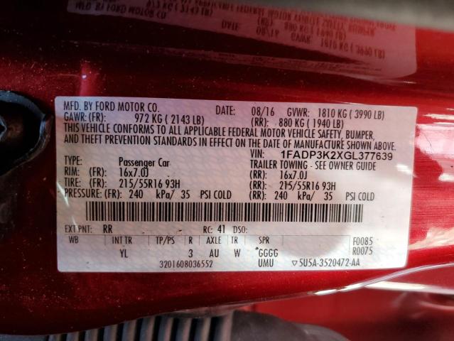 Photo 10 from auction – 2016 FORD FOCUS SE with VIN 1FADP3K2XGL377639