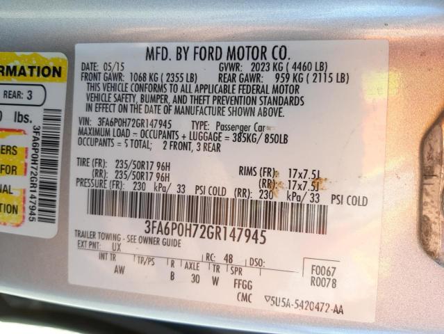 Photo 10 from auction – 2016 FORD FUSION SE with VIN 3FA6P0H72GR147945