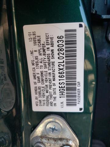 Photo 10 from auction – 2002 HONDA CIVIC LX with VIN 1HGES166X2L028036