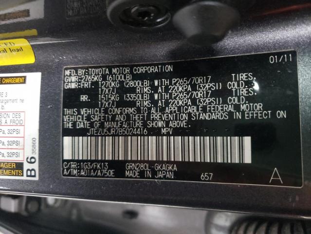 صورة رقم 10 من المزاد - 2011 TOYOTA 4RUNNER SR مع VIN JTEZU5JR7B5024416