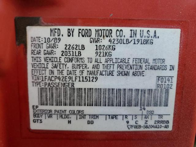 Photo 10 from auction – 1990 FORD MUSTANG GT with VIN 1FACP42E9LF115129