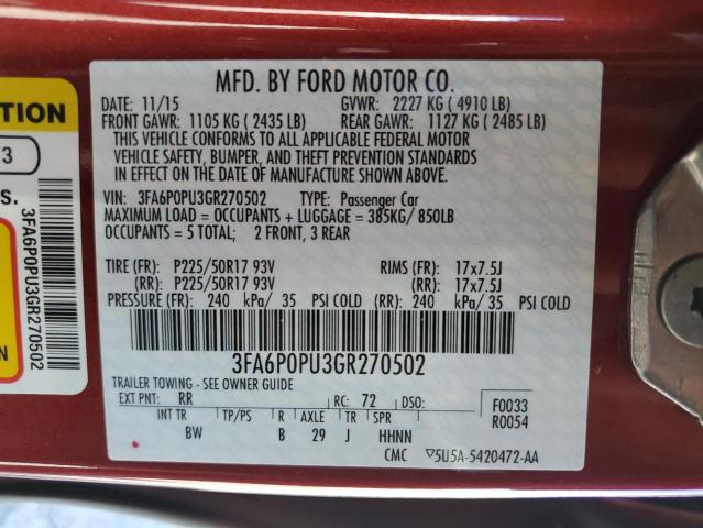 Photo 10 from auction – 2016 FORD FUSION SE with VIN 3FA6P0PU3GR270502