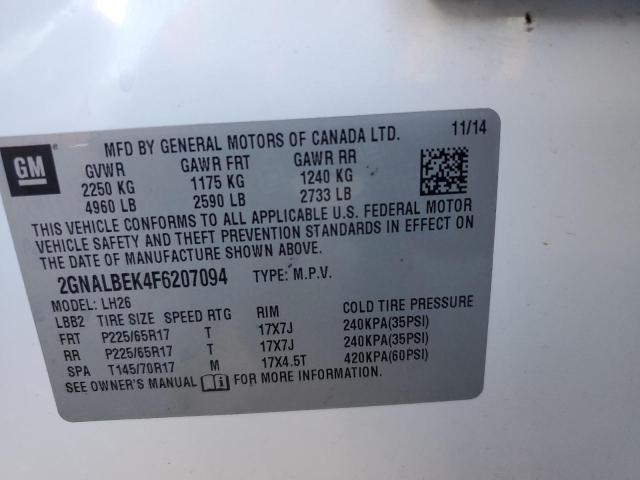 Photo 10 from auction – 2015 CHEVROLET EQUINOX LT with VIN 2GNALBEK4F6207094