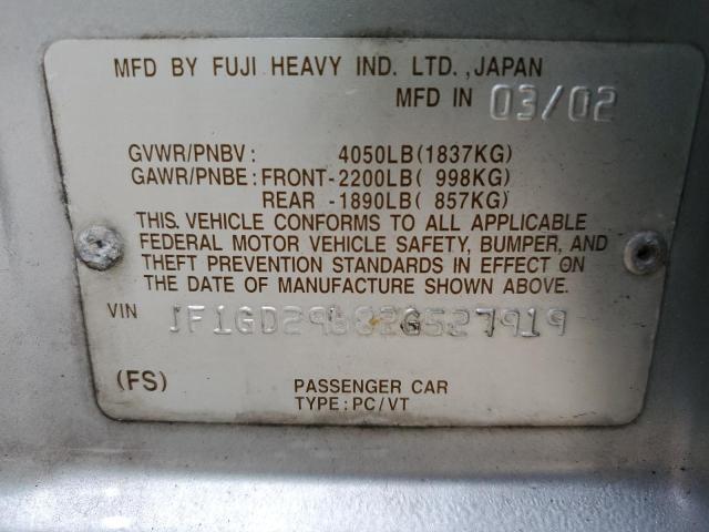 Photo 10 from auction – 2002 SUBARU IMPREZA WR with VIN JF1GD29682G527919