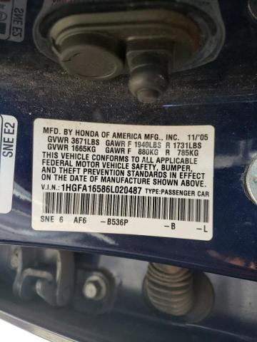 Photo 10 from auction – 2006 HONDA CIVIC LX with VIN 1HGFA16586L020487