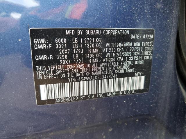Photo 10 from auction – 2020 SUBARU ASCENT LIM with VIN 4S4WMALD2L3478745