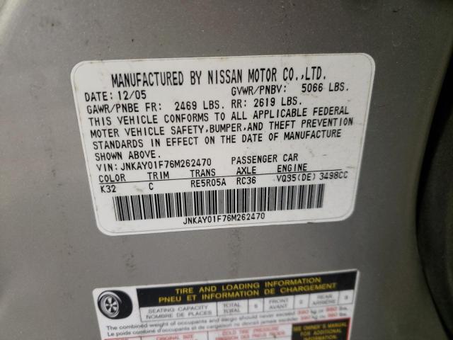 Photo 10 from auction – 2006 INFINITI M35 BASE with VIN JNKAY01F76M262470