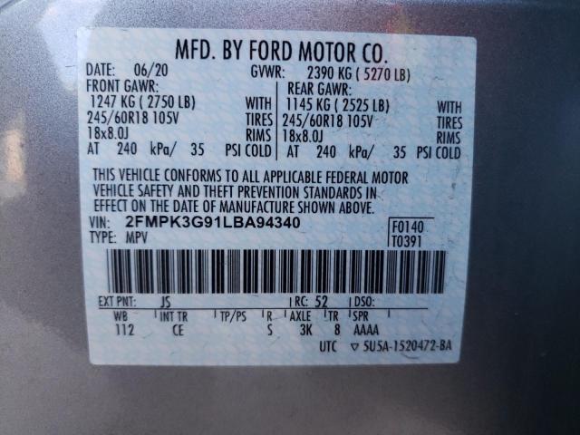 Photo 10 from auction – 2020 FORD EDGE SE with VIN 2FMPK3G91LBA94340