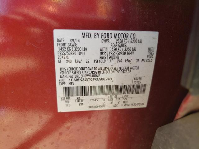 Photo 10 from auction – 2015 FORD EXPLORERSP with VIN 1FM5K8GT0FGA86243