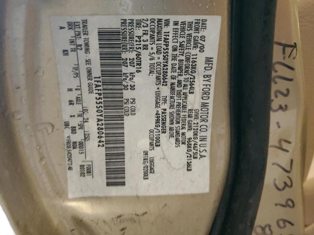 Photo 10 from auction – 2000 FORD TAURUS SES with VIN 1FAFP55S0YA280642