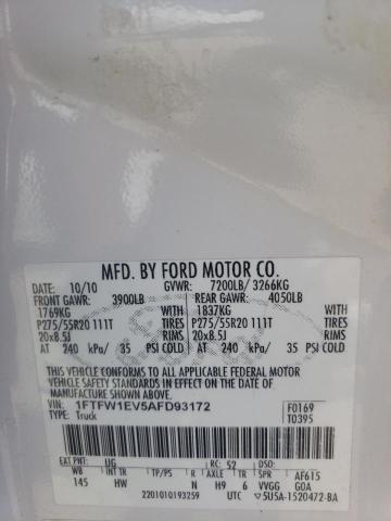 Photo 10 from auction – 2010 FORD F150 SUPER with VIN 1FTFW1EV5AFD93172