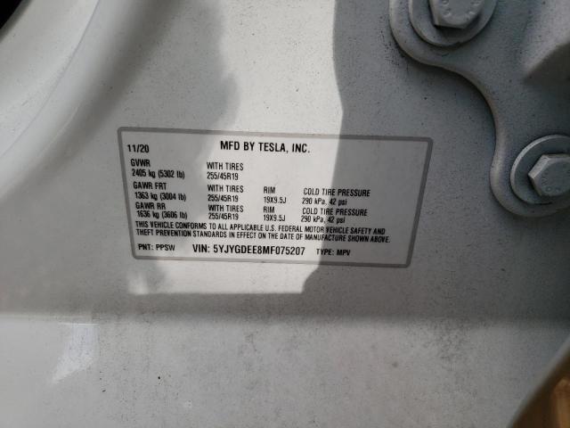 Photo 10 from auction – 2021 TESLA MODEL Y with VIN 5YJYGDEE8MF075207