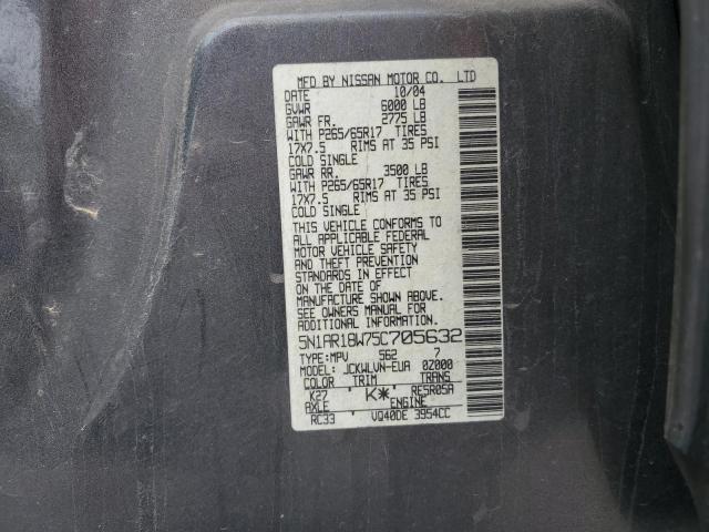 Photo 10 from auction – 2005 NISSAN PATHFINDER with VIN 5N1AR18W75C705632