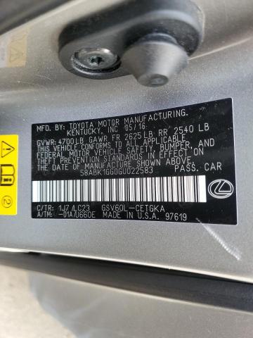 Photo 10 from auction – 2016 LEXUS ES 350 with VIN 58ABK1GG0GU022583