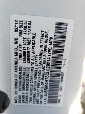 Photo 10 from auction – 2012 HONDA CR-V EXL with VIN 5J6RM4H76CL029214