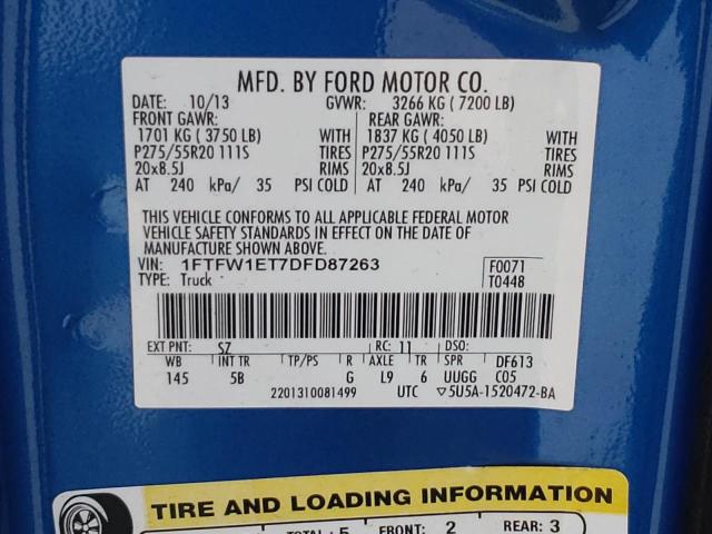 Photo 10 from auction – 2013 FORD F150 SUPER with VIN 1FTFW1ET7DFD87263