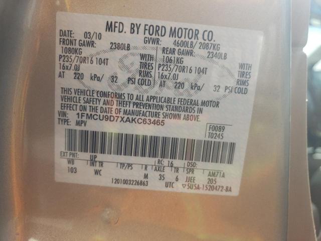 Photo 10 from auction – 2010 FORD ESCAPE XLT with VIN 1FMCU9D7XAKC63465