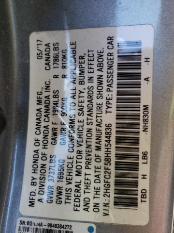 Photo 10 from auction – 2017 HONDA CIVIC LX with VIN 2HGFC2F58HH544836