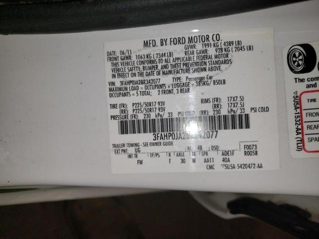 Photo 10 from auction – 2011 FORD FUSION SEL with VIN 3FAHP0JA2BR342077