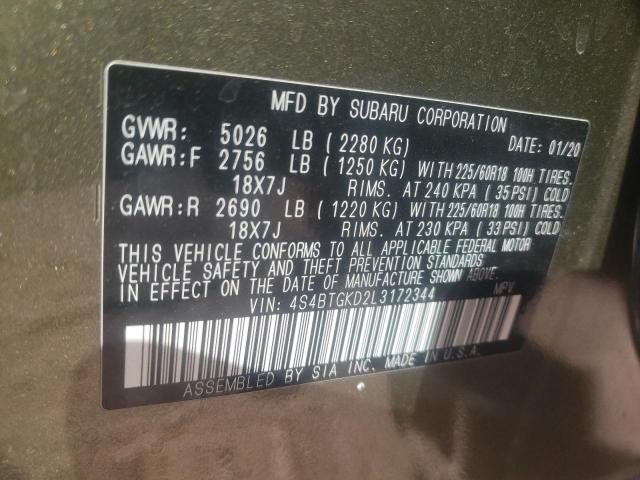 Photo 10 from auction – 2020 SUBARU OUTBACK ON with VIN 4S4BTGKD2L3172344