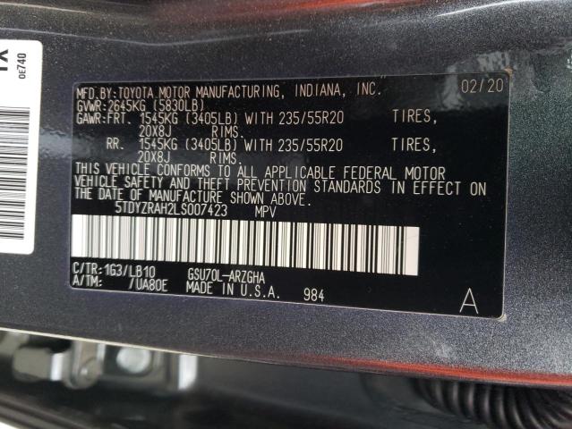 Photo 10 from auction – 2020 TOYOTA HIGHLANDER with VIN 5TDYZRAH2LS007423