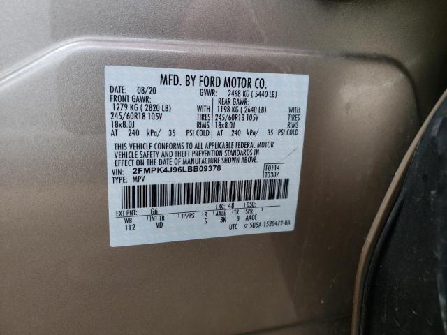 Photo 10 from auction – 2020 FORD EDGE SEL with VIN 2FMPK4J96LBB09378
