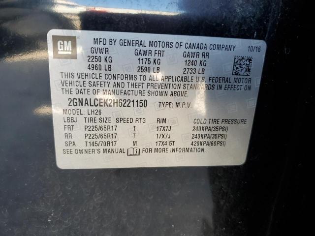Photo 10 from auction – 2017 CHEVROLET EQUINOX LT with VIN 2GNALCEK2H6221150