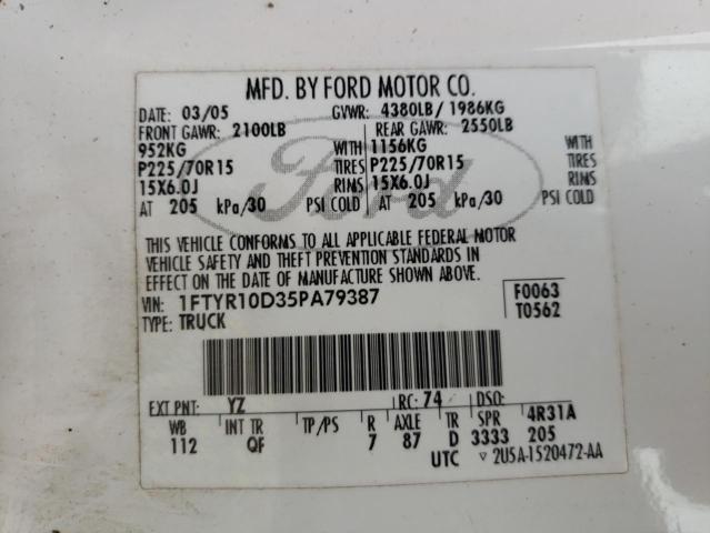 Photo 10 from auction – 2005 FORD RANGER with VIN 1FTYR10D35PA79387