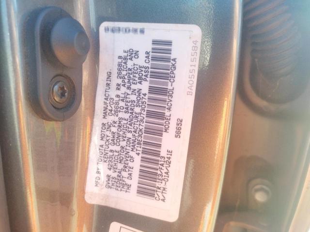 Photo 10 from auction – 2003 TOYOTA CAMRY LE with VIN 4T1BE30K73U730574