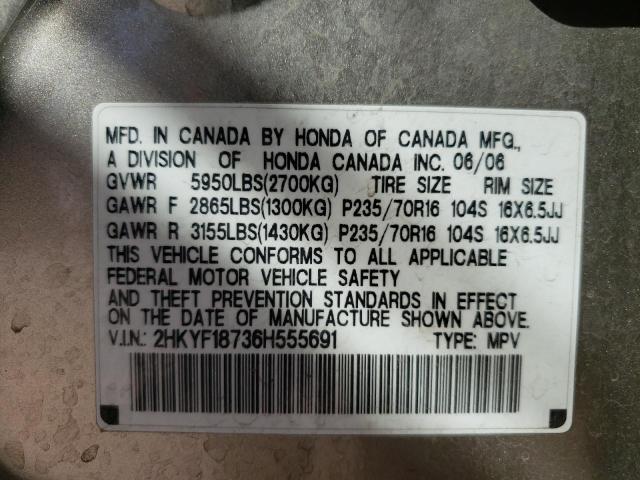 Photo 10 from auction – 2006 HONDA PILOT with VIN 2HKYF18736H555691