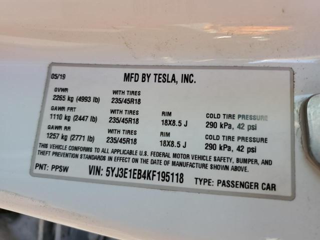 Photo 10 from auction – 2019 TESLA MODEL 3 with VIN 5YJ3E1EB4KF195118
